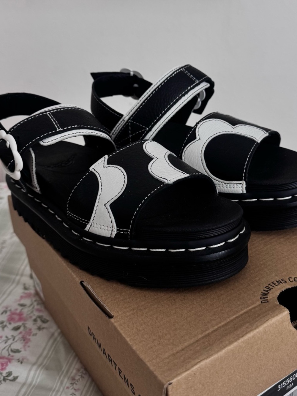 Dr. Martens Voss Black and White Floral Sandals